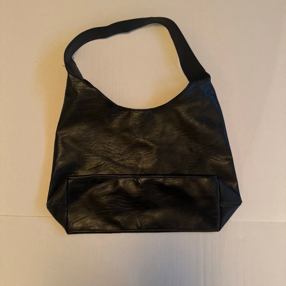 Black Boho leather like large purse bag tote shoulder strap